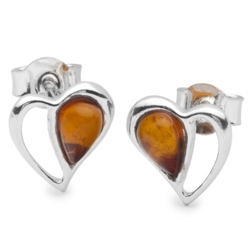 Preisvergleich Produktbild InCollections Damen-Ohrstecker 925 / 000 Sterlingsilber mit Bernstein, Herz 0010265010890