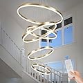 Benkut 5-Rings Modern LED Chandelier Gold High Ceiling Chandelier with Remote Control Dimmable Contemporary Chandeliers for Dining Room Foyer Living Room Entryway Staircase(3000K-6500K, D23.6’’)