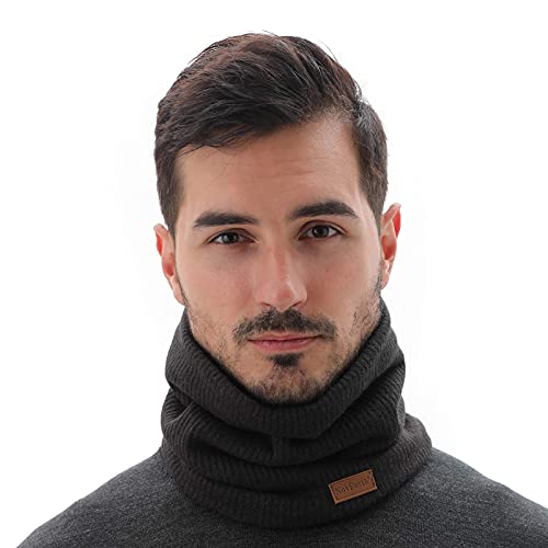 NovForth Winter Neck Warmer Fleece Lined Infinity Scarf Thicken Windproof and Dust Skiing Scarf Circle Scarf for Mens Womens Boys Girls Black