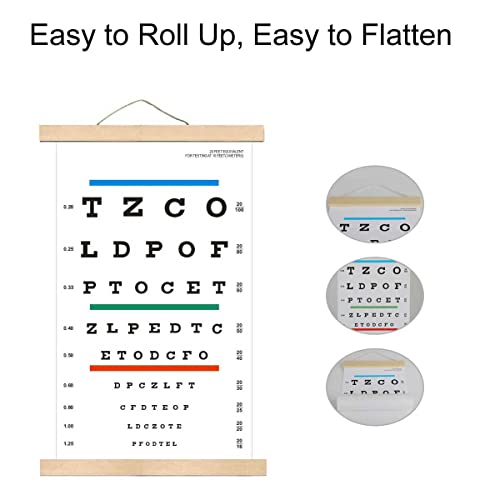 Image of DMCBY Snellen Eye Chart, 8x15 Inches, Eye Exams at 10 Feet Test Distance | Low Vision Eye Test Wall Chart, Snelling Eye Chart, Wood Frame, Canvas, Color Bars for Color Vision Test