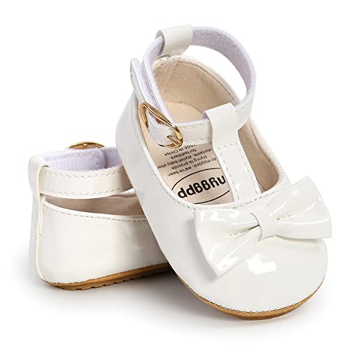 Cosankim Baby Girls Mary Jane Flats Shoes Anti-Slip Rubber Sole Infant Toddler Princess Wedding Dress Shoes(01 White, 6-12 Months Infant) #TOP3
