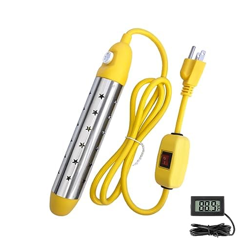Portable Water Heater – Immersion Heater for Bathtub with Switch Control, Bucket, Hot Tub, and Mini Inflatable Pool – Fast Heating with Rust-Resistant 304 Stainless Steel Cap (Yellow R10)