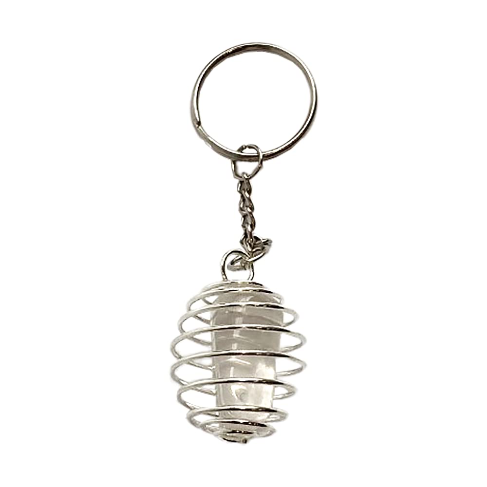 Vie Clear Quartz Spiral Cage Tumble Keychain, One