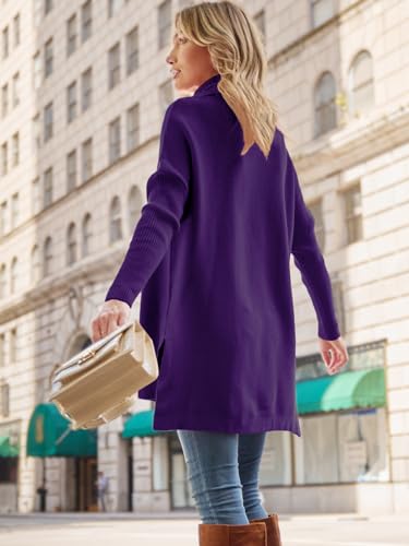 Image of LILLUSORY Women's Turtleneck Oversized Sweaters Long Batwing Sleeve Spilt Hem Tunic Pullover Knit Tops