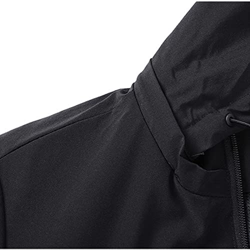 Men's Waterproof Rain Jacket With Hood Breathable Lightweight Windproof Outdoor Active Long Raincoat Black #TOP5