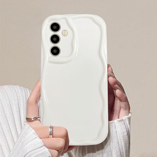 YANJIEER Custodia Forma Ondulata Per Xiaomi 15T 5G, Cover Bordo Ondulato Aesthetic Carino Design Per Donna Ragazza, Bumper Sottile Silicone TPU Morbido Antiurto Protettiva Case Bianco