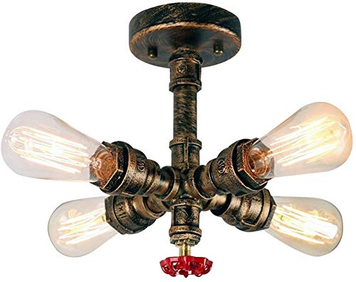 Industrial Vintage Rustic Steampunk Metal Water Pipe Retro Ceiling Pendant Light 4 Lights Edison Lamp Chandelier Hanging Light Fixture for Kitchen Office Cafe Bar Balcony Aisle Hall, Copper Finish