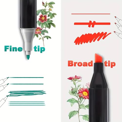 Image of EMNDR 24 Colors Dual Tip Art Markers Set, Permanent Alcohol Based Sketch Pens with Fast Drying Ink for Drawing & Illustration, Includes Carrying Case, 24 Pcs