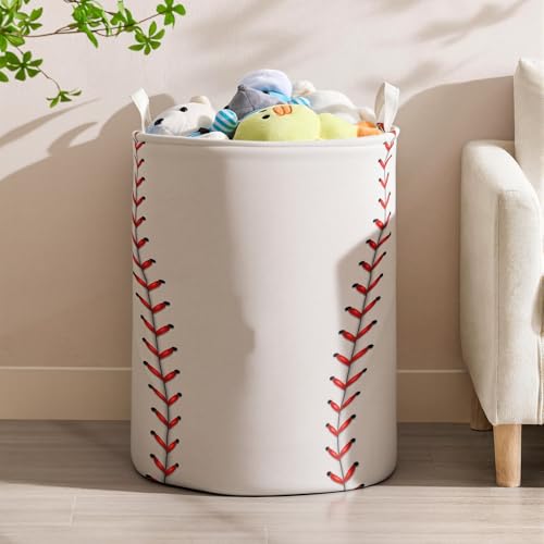 Image of 2Pcs Basketball Cute Kids Laundry Basket Baby Nursery Hamper Boys Room Decor Foldable Oxford Cloth Funny Tote Clothes Storage Bucket Organizer For Bedroom (Baseball)