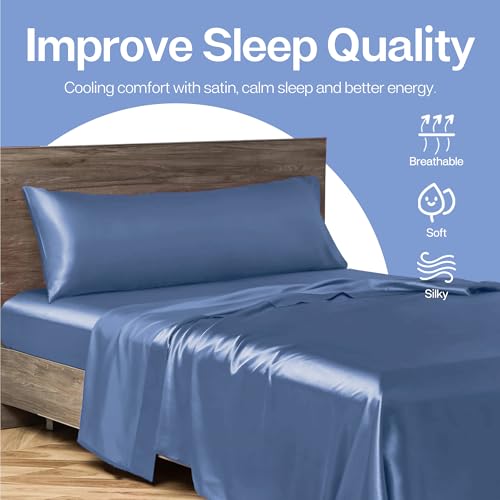 Image of MR&HM Satin Body Pillow Cover, Soft and Breathable Body Pillow Case with Envelope Closure, Cooling and Silky Long Pillowcase for Hair and Skin,Grey (20x54, Sky Blue)