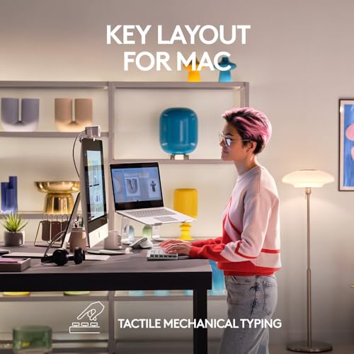 Logitech MX Mechanical Mini for Mac Wireless Illuminated Keyboard with Free Adobe subscription, Low-Profile Performance Switches, Tactile Quiet Keys, Backlit, Bluetooth, USB-C, Apple, iPad - Pale Grey view 2