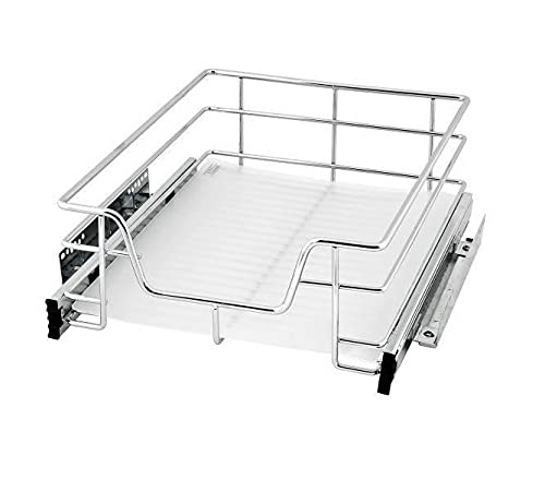MENGDA Cajón telescópico de cocina – Ancho (26/41/46/56 cm) y juego (1/2 piezas) a elegir, carga máxima de 12 kg, incluye rieles – Cesta de almacenamiento extraíble (1, apto para 46 cm)