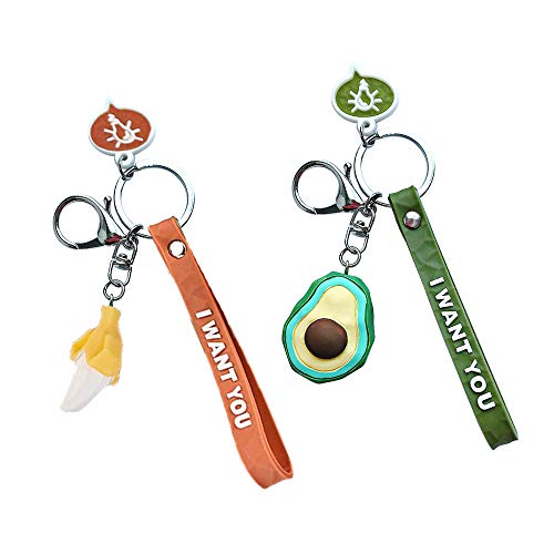Preisvergleich Produktbild Obst Schlüsselbund, 2 Stück Frucht Keychains, Avocado Banane Obst Anhänger Schlüsselbund, Frucht Schlüsselring Harz Schlüsselbund, für Handtasche Brieftasche Autoschlüssel Telefon Dekor