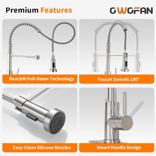 image for OWOFAN Kitchen Sink Faucet with Soap Dispenser, Kitchen Faucet with Pu