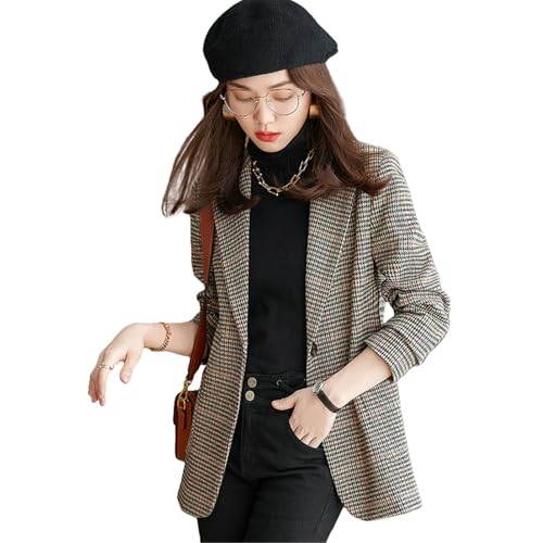 Blazer pied-de-poule vintage pour femme veste chic à manches longues