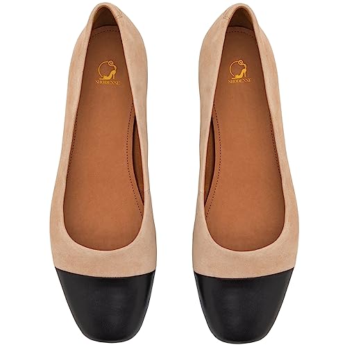 SHODENSE Women Cap Toe Flats Suede Slip On Square Closed Toe Ballet Flats Two-Toned Flat Shoes Comfort Flat Heel Work Shoes Office Ladies Colorblock Patchwork Club Church Driver Flats Fall 4-11 M US