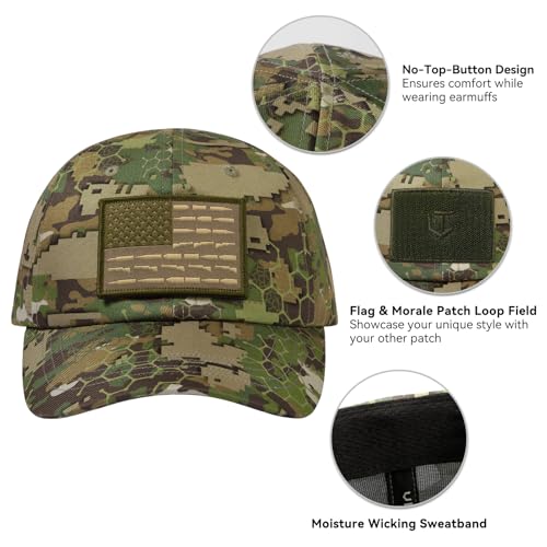 Image of Tactical Hat with Flag Patch Camo Military Army Hats Adjustable Trucker Baseball Cap Soft Top for Shooting