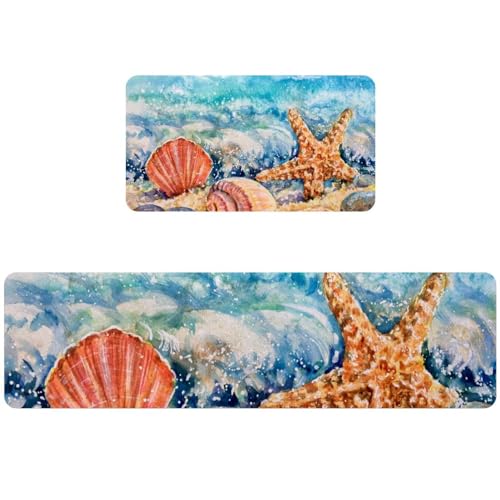 Tapete de cocina lavable con motivos de estrella de mar para un hogar acogedor 2