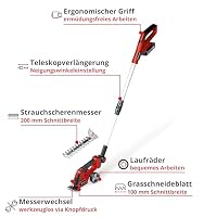 Einhell Akku-Gras- und Strauchschere GE-CG 18/100 Li T Kit Power X-Change (18 V, Teleskopstiel, Grasschneideblatt 100 mm, Strauchscherenmesser 200 mm, inkl. 2,5 Ah + Ladegerät) – Ansicht 3