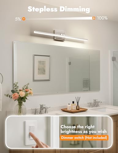 Image of NIORSUN 31.5 Inch Modern Bathroom Light Fixture, 18W 5CCT Dimmable LED Chrome Bathroom Vanity Lights Over Mirror, Vanity Lights for Bathrooms Restroom Mirror- ETL Certified
