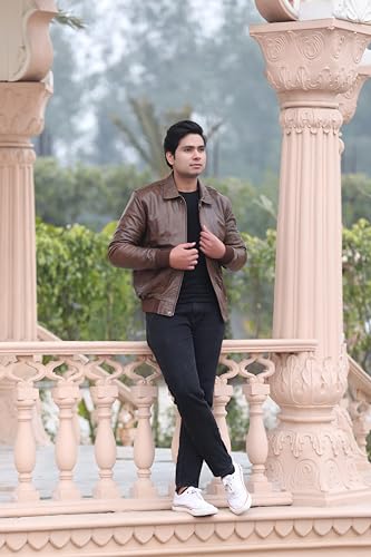 Image of Genuine Leather Jacket for Men | Vikram Bomber Jacket in Black & Brown