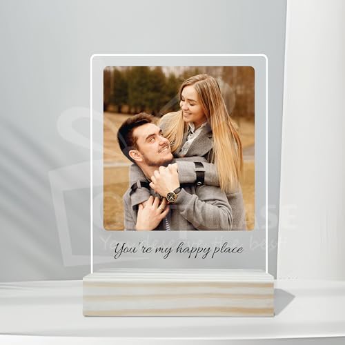 Image of Giftplease Customized Photo And Text Frame With Wooden Stand | Personalised Printed Photo Frame | Gift | Birthday | Anniversary (Transparent, 5MM, 6 * 8 Inches), Tabletop