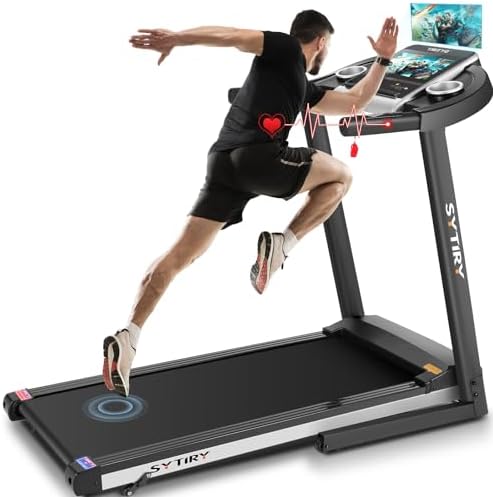 SYTIRY Folding Treadmills for Home with 10″ HD TV Touchscreen,3.25HP Smart Treadmill with Incline,WiFi Connection,3D Virtual Sports Scene,YouTube,Facebook and HiFi Speaker etc