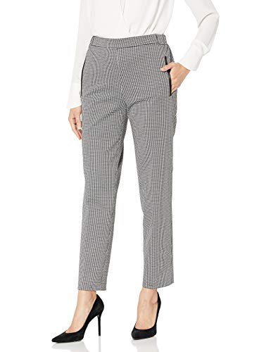 NINE WEST Women's Plus Size Houndstooth Elastic Slim Leg Pant, Black/Ivory, 3X
