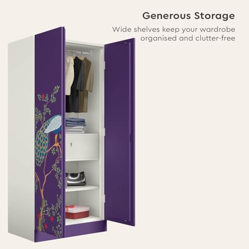 Image of Interio by Godrej Aceline 2-Door Digital Printed Steel Almirah | Textured Magic Purple Wardrobe for Clothes, 1-Year Warranty, 1 Full Locker, 2 Shelves