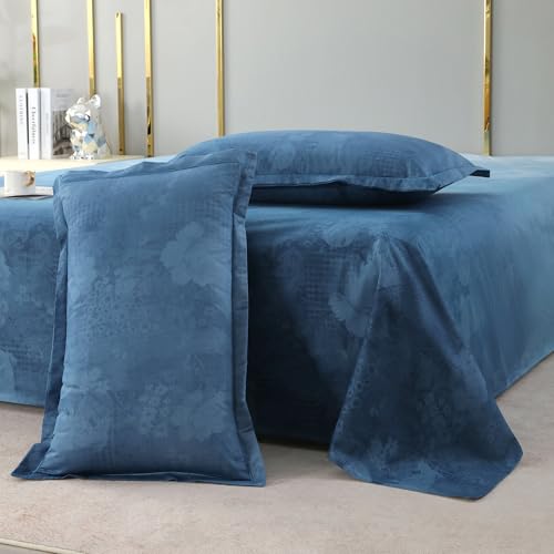 Image of Story@Home Luxe 400 TC Sateen Weave 100% Cotton Bedsheet King 270 cm x 270 cm Ombre Printed Soft Flat Sheet with 2 Pillow Covers 18 x 27 Inch Sea Blue-Gift Packaging