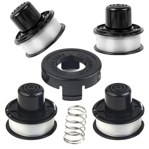 Lot de 4 Bobines de Fil + 1 Cache-Bobine + 1 Ressort pour Coupe-Bordure Black & Decker, Compatible avec GL250, GL310, GL360