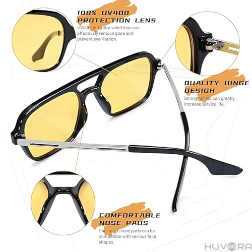 Image of Retro Flat Square 70's Aviator Double Bridge Metal Sunglasses for Men Women | Anti Blue UV Protection Zero Power Stylish Computer Night Driving Glasses | Trendy Branded Goggles