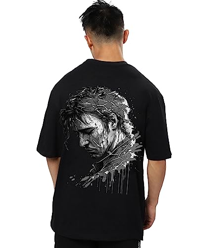 Image of Mens Oversized Printed Half Sleeve Branded Cotton T-Shirt for Mens || Back Printed t Shirts for Men || Oversized t Shirts for Men