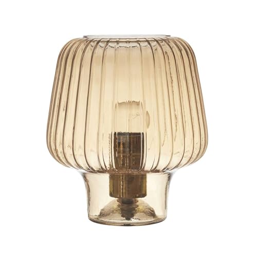 HOME DECO FACTORY - LA0014 Lampe à Poser en Verre Fumé - Design Élégant avec Port USB - Ambiance Chaleureuse pour Salon ou Bureau - Taille 30 cm - Marron
