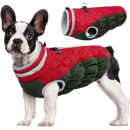 Image of FUAMEY Dog Winter Coat Fleece Warm Small Dog Coat with Harness Built in