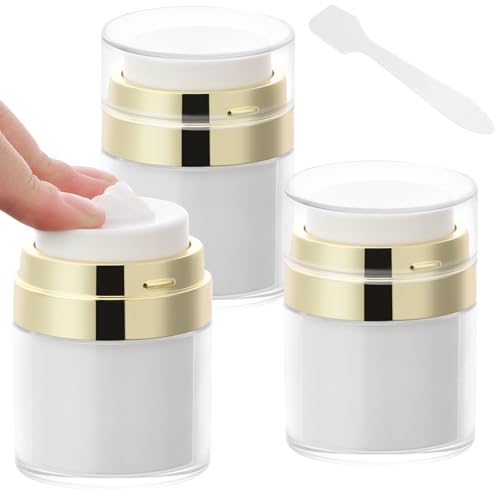 Image of Segbeauty 1oz Airless Bottles Travel, 30ml Airless Pump Jars Refillable Travel Bottles Empty Makeup Containers Lotion Dispenser, Pack of 3 Gold Vacuum Bottle for Lotion Moisturizer Creams