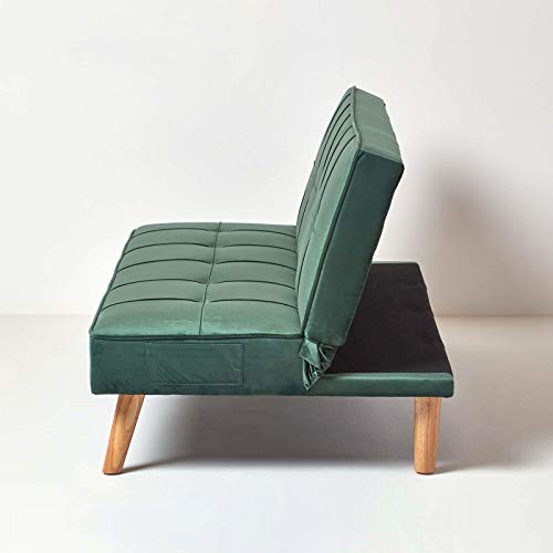 HOMESCAPES Velvet Sofa Bed 3 Seater Sofa Click Clack Bed Sleeper Retro Range 'Bower' Bed Settee on Wooden Legs for Study Guest and Living Room - Image 5