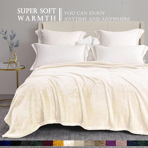 Image of Exclusivo Mezcla Plush Fuzzy Fleece Bed Blanket Queen Size, Super Soft, Fluffy and Warm Blankets for Couch, Bed, All Season (Ivory, 90x90 inches)