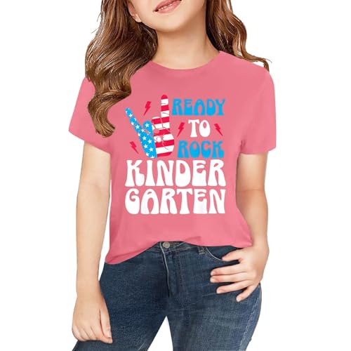 Girls Letter Print Short Sleeve Back to School Shirt First Day of Preschool T-Shirt Crewneck Cotton Tees Tops Clothes