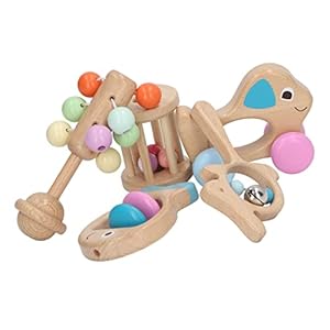 Wooden Toy Cars for Babies,Wooden Rattle Toy Set,Newborn Infant Funny Cute Smooth Fish Dog Car Shaped Rattle Toy,Sensory Brain Development Newborn Birth Gifts for Boys Girls