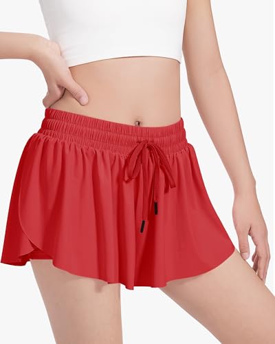 HASMES Girls Butterfly Shorts Teen Flowy Athletic Shorts for Running Dance Cheer 5-14Y4