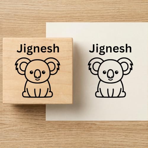 Image of Kunya Personalised Book Stamp with Your Name(3.5 cm Dia), customised for Stamping Books for Readers, Great Gift for booklovers, Kids, Teachers (Koala)