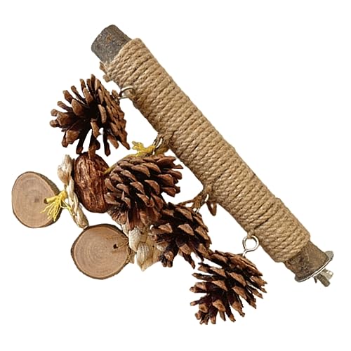 HAPINARY Perchoir pour Perroquet en Bois Support pour Oiseaux Corde en Bois Naturel Jouet pour Oiseaux avec Pomme De Pin Accessoires pour Cage À Perruches