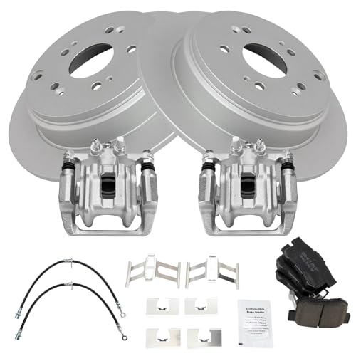 Image of TRQ Rear Brake Pad & Rotor Kit Ceramic Premium G-Coated Compatible with 2007-2012 Acura RDX