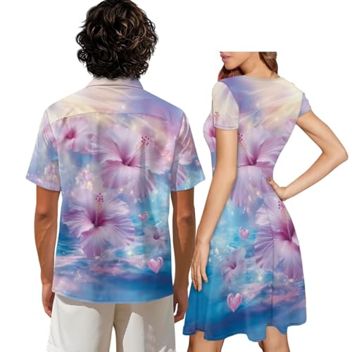 Image of AFPANQZ Couple Matching Outfit Casual Men's Button Down Shirt or Short Sleeve Summer Sundresses Dresses for Women 2026