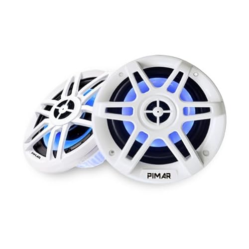 PIMAR Coppia di casse altoparlanti marine bianche 150W LED BLU barca gommone nautica accessori