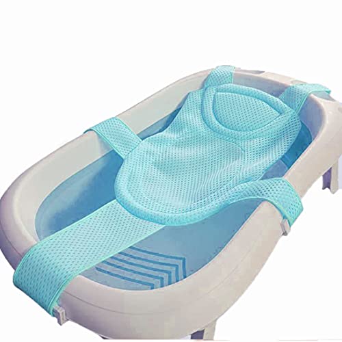 Image of Breathable Mesh Newborn Baby Bath Mat Floating Foam Baby Tub Pillow Adjustable Non-Slip Bath Seat Pad Bath Cushion for Bathtub for 0-18 Months (Style 2-Blue(mesh)) (Blue)