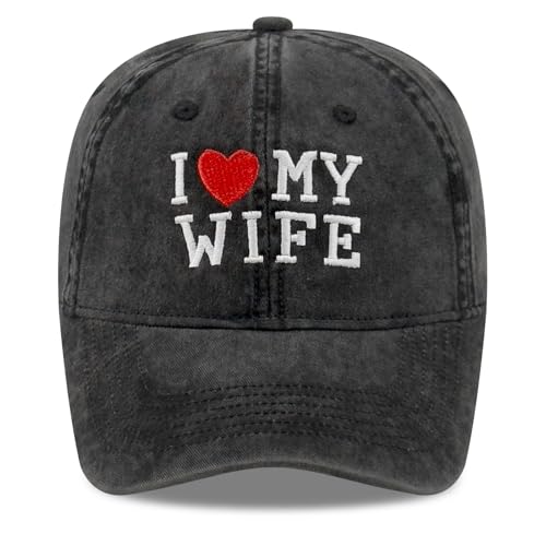 SoGoNati Funny Baseball Cap (I Love Heart My Wife - Black) Adjustable Vintage Embroidered Cotton Hat Holiday Birthday Gift for Men Women