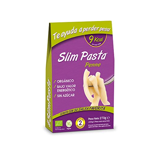 Slim Pasta - Penne de Konjac - 270 g - Pasta Vegana Muy Baja en Calorías - Ideal para Dieta Keto - Elaborado con Agua Purificada, Fibra de Avena y Harina de Konjac - Pasta con Efecto Saciante