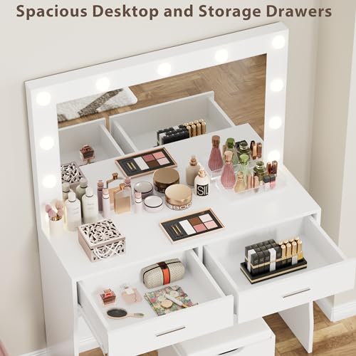 image for Furmax Vanity Desk Set with Large Lighted Mirror, 35.4 Inch Makeup Van